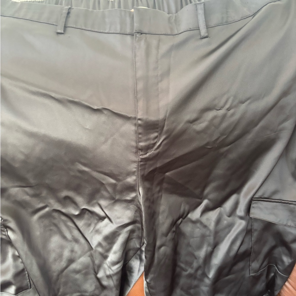 Women's Black satin like Cargo Pants